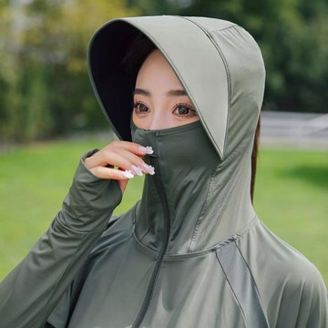 黑膠帽檐防曬衣女冰絲防紫外線夏季戶外透氣連帽遮陽外套防曬服