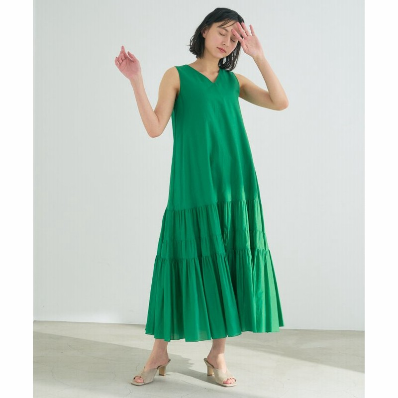 アナイ Anayi コットンシルクローンティアード ワンピース グリーン 通販 Lineポイント最大get Lineショッピング