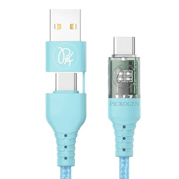 PICKOGEN 皮克全 二合一 雙Type-C USB-A PD充電線 智能斷電 閃速 1.2m 藍色  1條