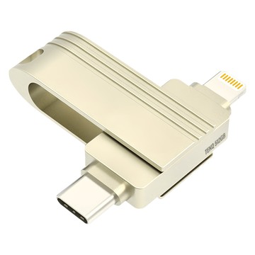 TEKQ 樂都國際 CooDisk 雙向隨身碟 Lightning/type-C雙接頭 iPhone 備份隨身碟 條紋鈦金  1個  512GB