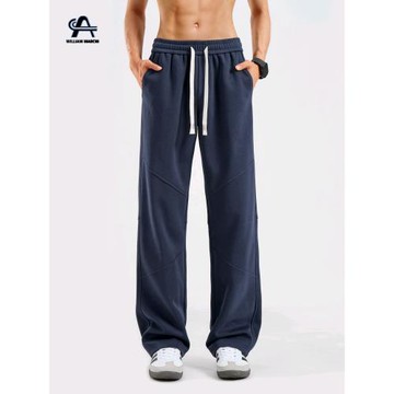 美式運動褲長褲子男士秋冬季休閑寬松直筒闊腿褲加絨加厚彎刀衛褲