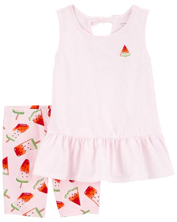 Kid 2-Piece Striped Watermelon Tank & Bike Short Set