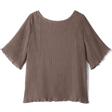 日本 GRL - 輕盈波浪透膚短袖上衣(附內裡)-可可棕 (F)