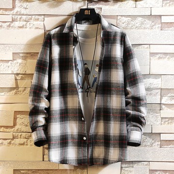 休閑長袖襯衫男士新款夏季潮牌港風痞帥日系格子薄款襯衣外套