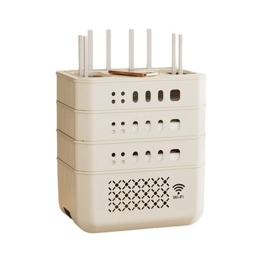 四層收納櫃 【Quality 聚家】wifi路由器收納盒 電視機頂盒置物架 插座電線整理架 光貓放置架（鏤空散熱/四層收納）