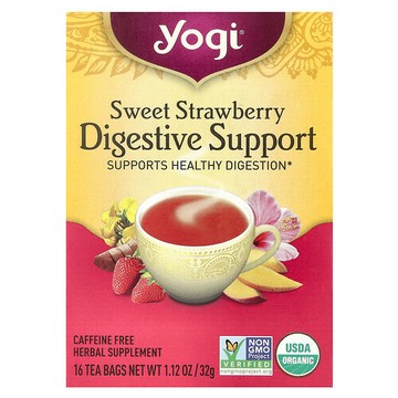 Yogi Tea, 消化支援，甜草莓味，無咖啡萃取，16 茶包，1.12 盎司（32 克）