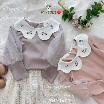 🌈✨mix1001 童玩搖搖馬刺繡領上衣✨兒童網紗包袖造型上衣5-17