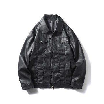 美式復古機車皮夾克外套男短款春秋休閑翻領皮衣外貿男裝工裝夾克