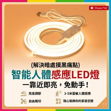 隔日🔥現貨🚀無光斑燈帶 可調節亮度 智能人體感應燈 LED感應燈 櫥櫃燈 床底燈 床圍燈 USB插電 床底裝飾氛圍燈預購
