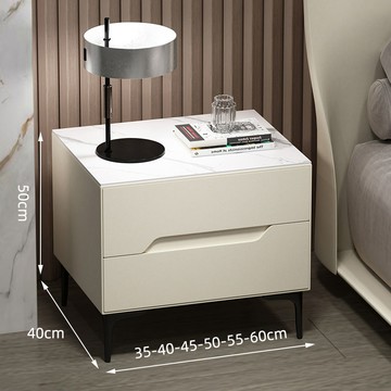 床頭櫃 全實木床頭櫃現代輕奢簡約意式極簡高級感皮質床巖板臥室收納頭櫃S0116快速出貨