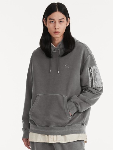 Zipper Pocket Pigment Hoodie_Grey