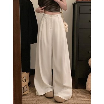 大碼胖mm2026夏季新款法式純色闊腿簡約休閑褲女獨特小眾顯瘦褲子