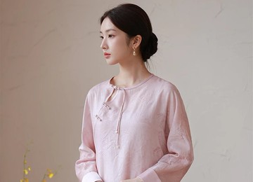 新中式中國風 圓領禪意茶服翻袖寬鬆洋裝