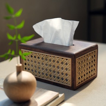 胡桃木藤編紙巾盒 自然透氣 侘寂極簡風 質感手作家居 設計師款