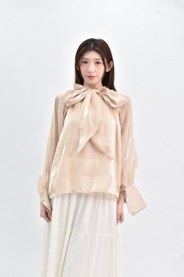 (XL) want 韓牌紡紗後綁帶杏色長袖上衣
