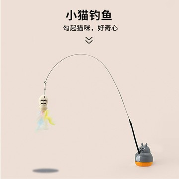 逗貓棒小貓釣魚旋轉自嗨鋼絲長桿小魚羽毛鈴鐺逗貓棒寵物玩具