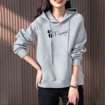 愛依依 大碼上衣 連帽衛衣 長袖T卹 印花上衣 大學Ｔ中大尺碼 M-4XL新款寬鬆遮肉氣質休閒上衣帶帽-10880.