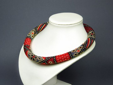 珠子鉤針套件製作項鍊，DIY 首飾套件，聲明項鍊紅色