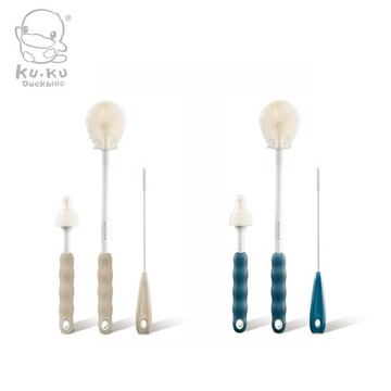 ku ku 酷咕鴨 plus全角度矽膠奶瓶刷組-煙燻藍/伯爵奶(偏遠地區不配送)悅兒園婦幼生活館