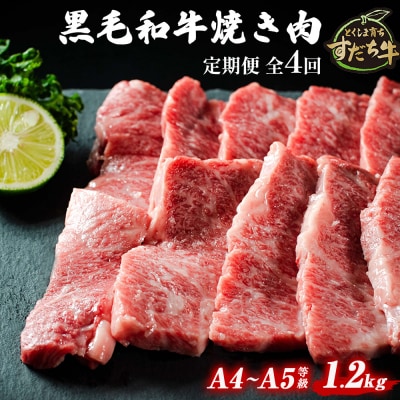 定期便 4回お届け すだち牛 黒毛和牛 焼肉用 1.2kg 合計4.8kg