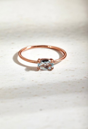 橢圓形海藍寶石925純銀戒指 (銀/玫瑰金/10K金)