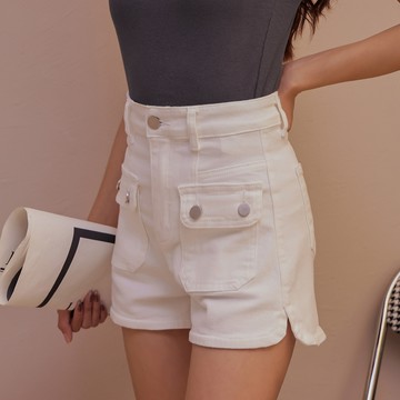俏皮雙口袋牛仔短褲-白【KT201315】