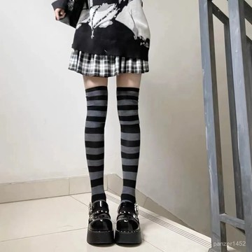 🔥桃園有貨/免運🔥【店鋪熱銷】土酷彩條紋襪子女小腿襪長筒過膝電競少女風高筒闇黑日係朋克潮jk XOEO