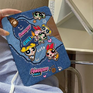 牛仔藍飛天小女警Y+三折適用ipad11保護套air7/6新款ipad10筆槽11寸防摔10.2/10.9蘋果平板保護套pro女mini7