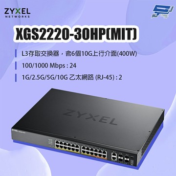 昌運監視器 ZYXEL 合勤 XGS2220-30HP(MIT) 24埠GbE L3存取PoE+交換器