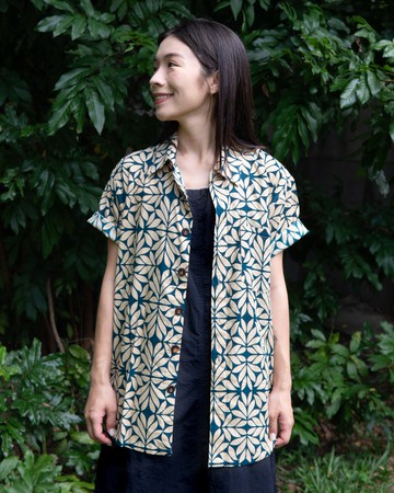 印度蓋染工藝純棉 女生襯衫 － 月桂綠