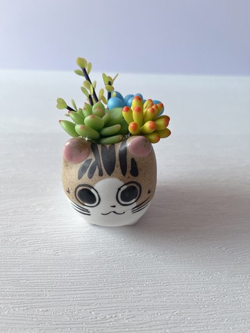 【仿真黏土多肉植物組盆-貓咪款式5】接單製作款