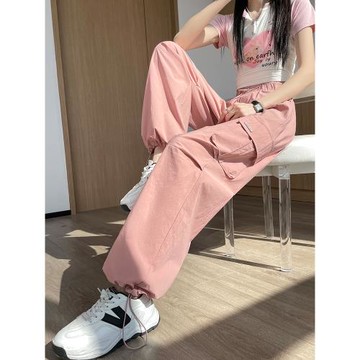 運動褲女寬松休閑束腳春秋2025年街舞高腰直筒闊腿工裝衛褲ins潮