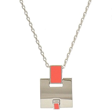 HERMES Eileen 經典H LOGO鎖骨項鍊.銀/珊瑚紅 無盒