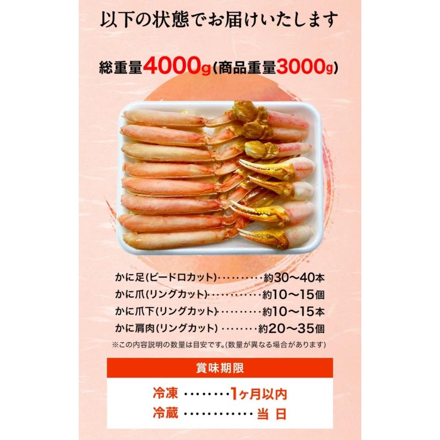 カット 生 ズワイガニ 総重量4kg ハーフポーション 生食可 かにしゃぶ 刺身 かに カニ 蟹 ずわいがに