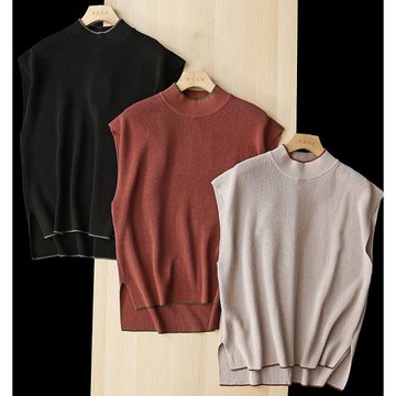 日系復古風！全棉撞色寬松休閑圓領套頭針織背心男士無袖T恤坎肩