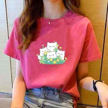 100%純棉t恤 韓版🔥 多色可選 卡通上衣 大尺碼上衣 短袖t恤女 寬鬆上衣 休閒上衣 印花t恤 短袖上衣女 顯瘦遮肉