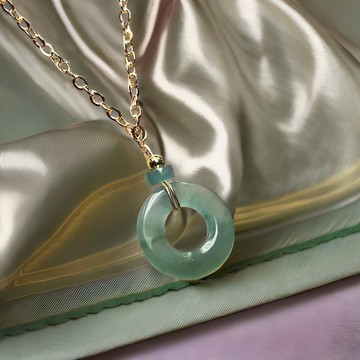 【願‧平安】冰藍水翡翠平安扣項鍊 14K包金 | 天然A貨翡翠 |送禮