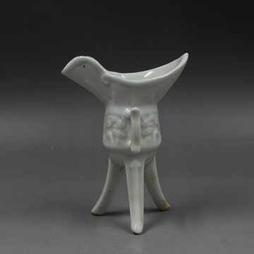 宋湖田窯影青刻花紋三足酒尊手工仿古做舊瓷器家居用品古董古玩1入