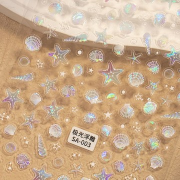 💗台灣出貨💗網紅夢幻貝殼光海星貝殼浮雕美甲貼紙海螺水母創意diy手賬裝飾貼店長推薦