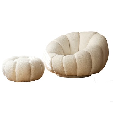 hoi! 源氏木語羊羔絨南瓜造型單人沙發椅+腳凳 S03127-雲棉白