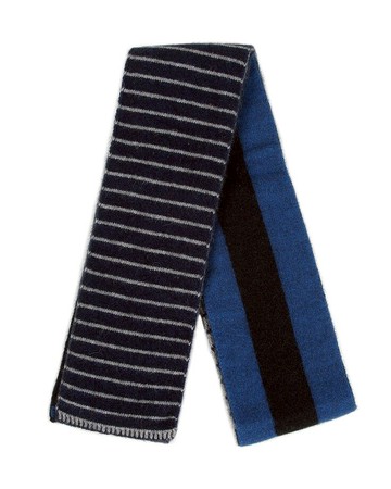 【藍灰黑】雙面條紋紐西蘭貂毛羊毛圍巾 雙層保暖圍巾男用女用