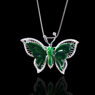 老坑綠翡翠蝴蝶胸針項鍊 18K金鑽石 | 天然緬甸玉翡翠A貨 | 送禮