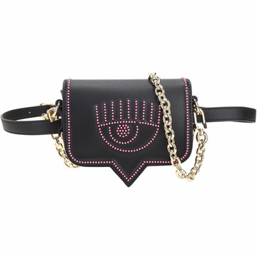 Chiara Ferragni Eyelike 粉珠飾眨眼可拆雙背帶迷你斜背/腰包(黑色)