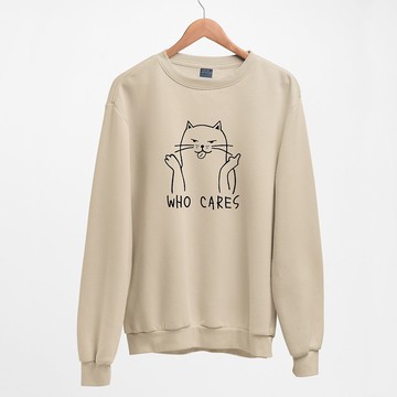 Who Cares Cat #2 中性大學T 刷毛 卡其 狗貓毛小孩聖誕交換禮物