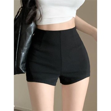 黑色緊身休閑超短褲女裝夏季高腰顯瘦直筒褲子辣妹小個子包臀熱褲