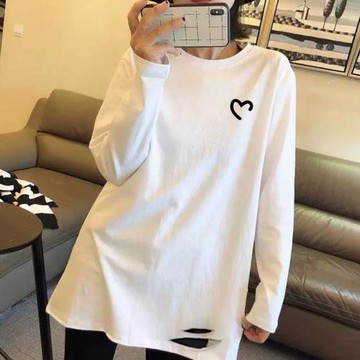 破洞白色打底衫女衛衣內搭2026新款爆款寬松百搭長袖t恤女中長款