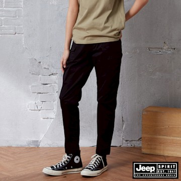 JEEP 女裝 造型口袋彈性休閒長褲-黑色