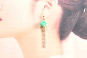 樹脂藝術 方塊與流蘇耳環・白晝的雙翼