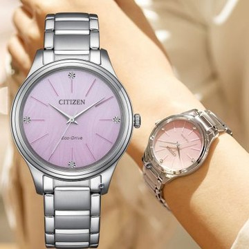 CITIZEN 星辰 LADYS系列 光動能 漫舞時光 時尚腕錶 女錶-EM1220-58X/粉34.0mm