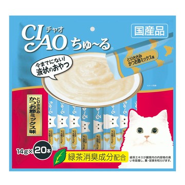 INABA CIAO 啾嚕 肉泥 綠茶消臭配方 14g*20入  鰹魚 + 柴魚  280g  1袋